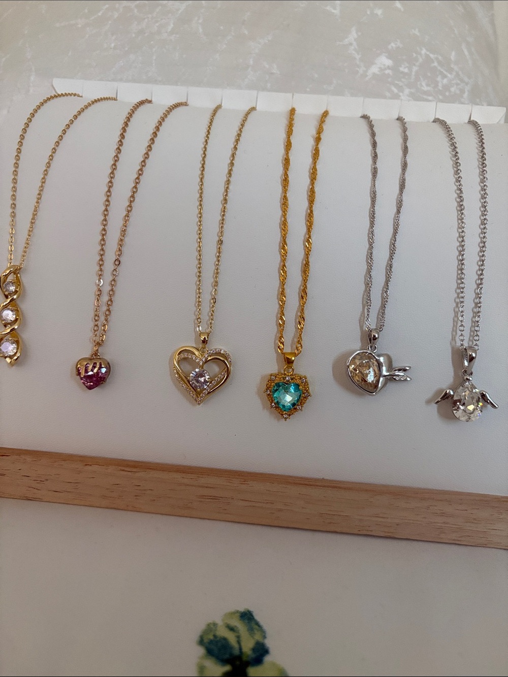 Mixed Metal Heart & Gem Pendant Necklace Set - Gold and Silver